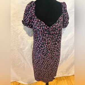 Vintage City Triangles Pink and Black Puff Sleeve Sheath Dress sweetheart neck